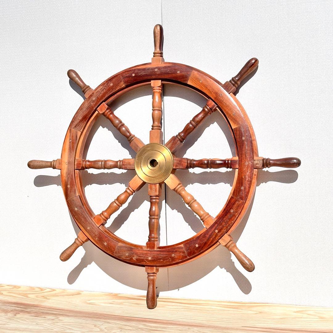 ビンテージ　シップハンドル　舵輪　直径92cm　海岸風・マリンインテリアに♪