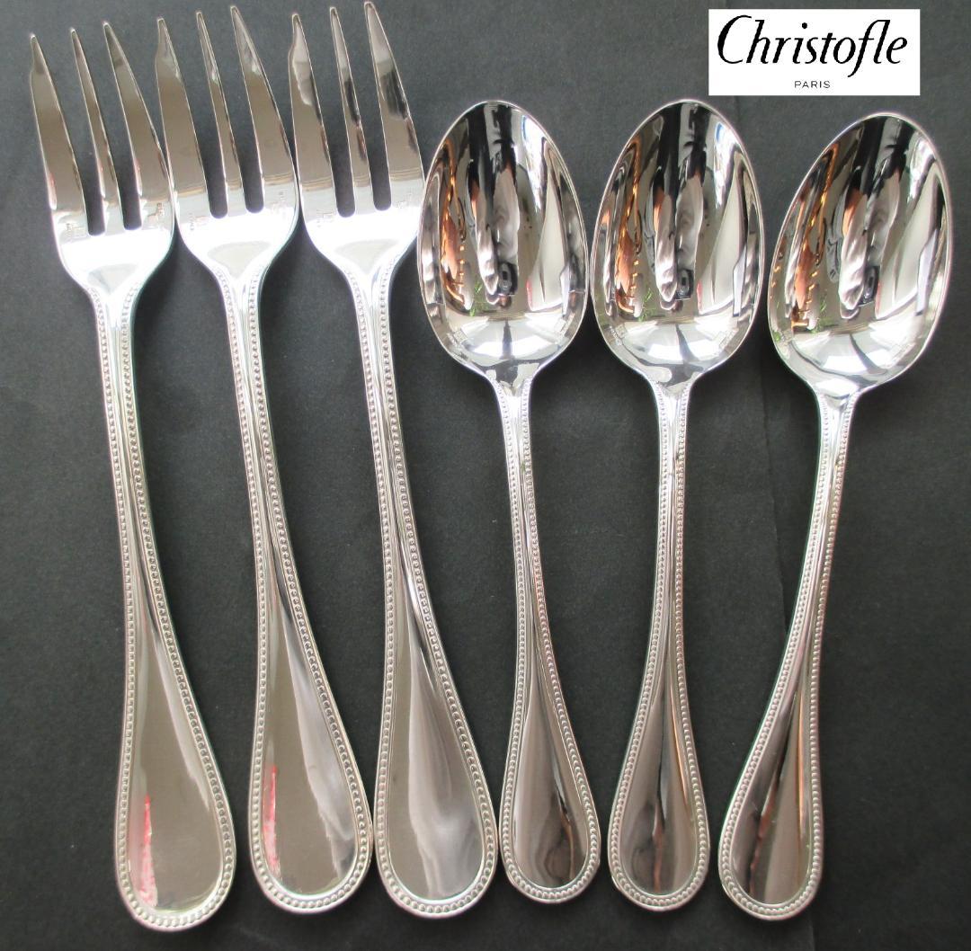 極美品☆高級銀器クリストフルシルバー銀P カトラリー６本セット　パール　収納箱入
