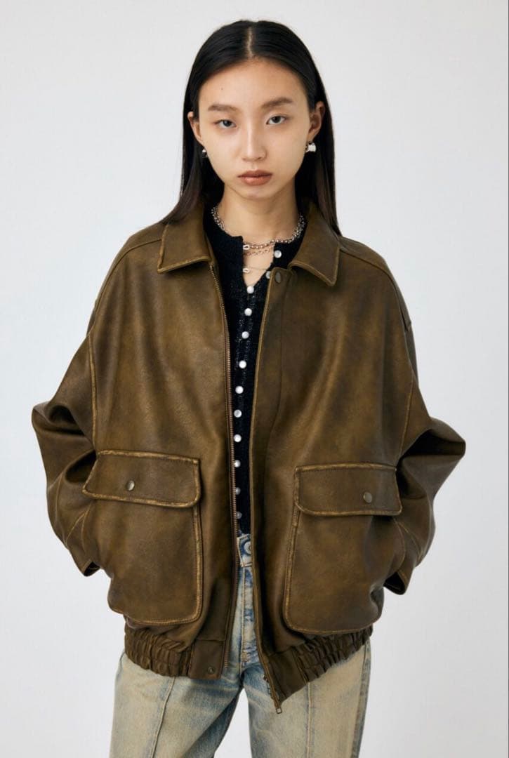 【美品】MOUSSY F/LEATHER A-2 フライトジャケット　ブラウン