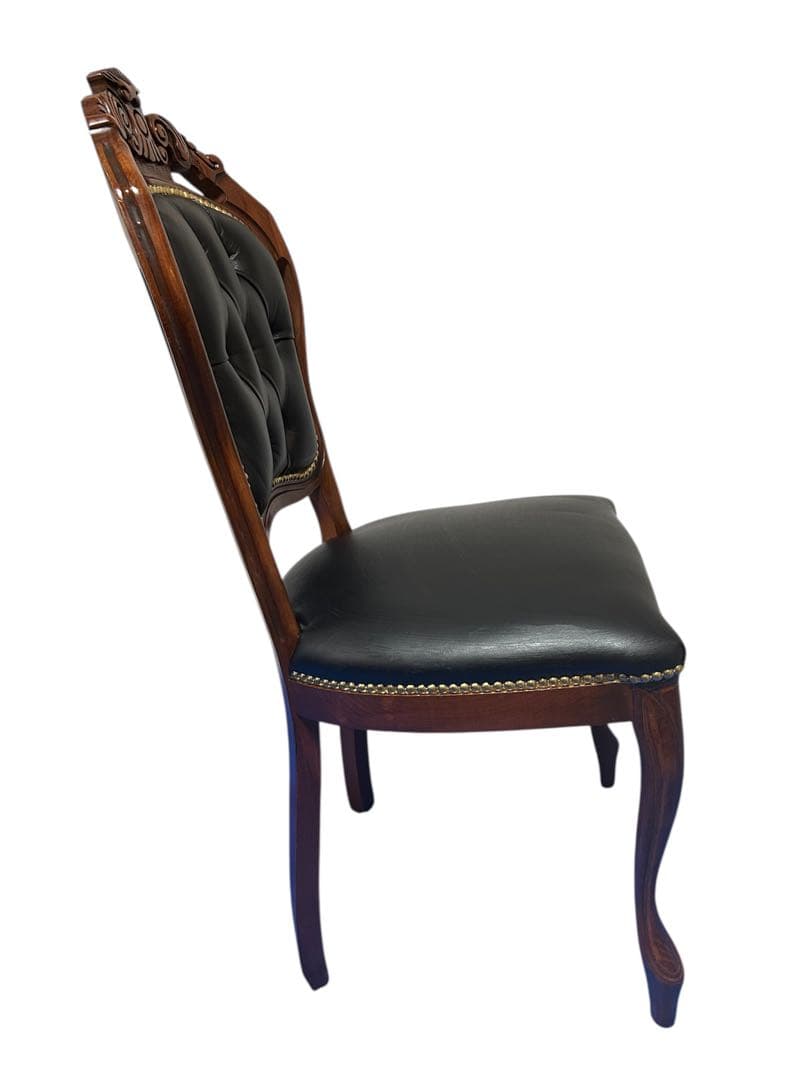 良品　イタリア ダイニングチェア 革張り 猫脚 ブラック①