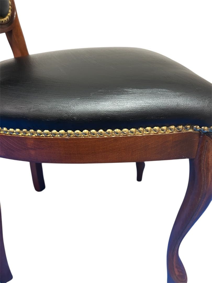 良品　イタリア ダイニングチェア 革張り 猫脚 ブラック①