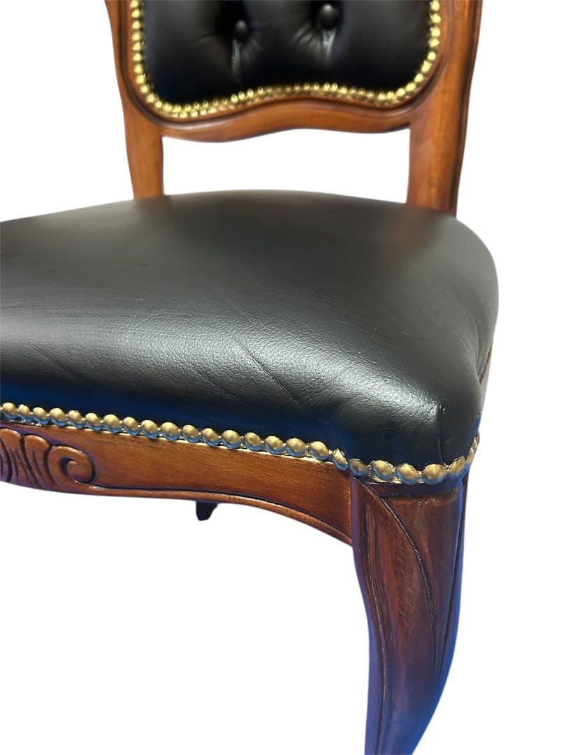 良品　イタリア ダイニングチェア 革張り 猫脚 ブラック①