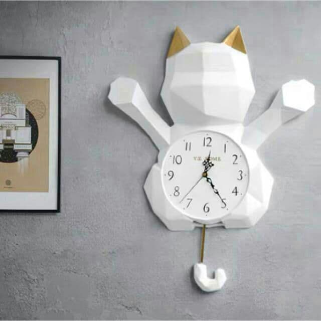 壁掛け時計 クロック かけ時計 ． 猫柄 振り時計S