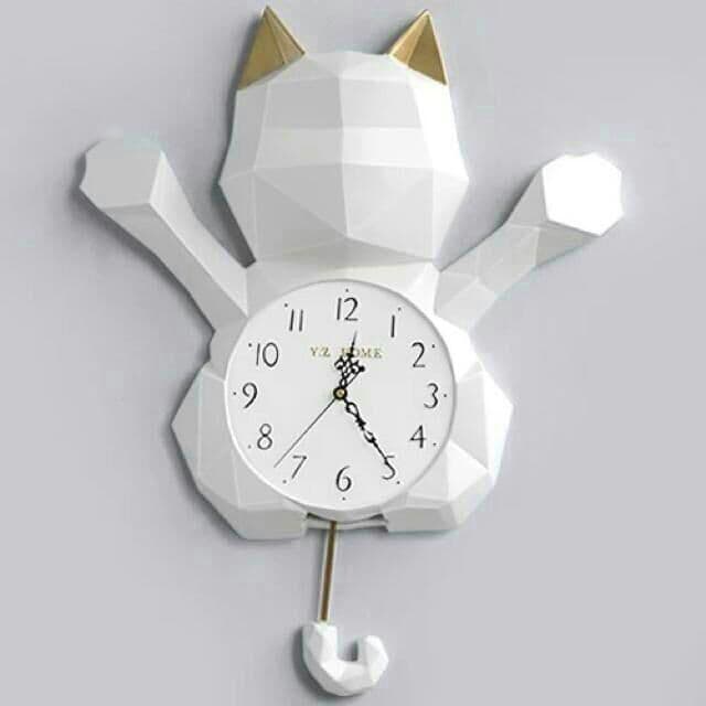 壁掛け時計 クロック かけ時計 ． 猫柄 振り時計S