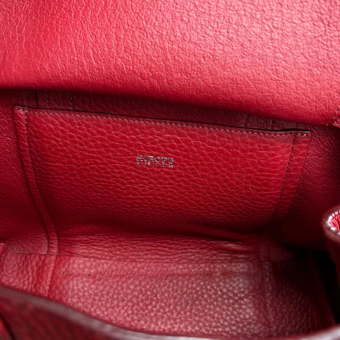 極美品　HIROFU　ヒロフ　クラシッカ　トートバッグ　レザー　赤　肩掛け　自立