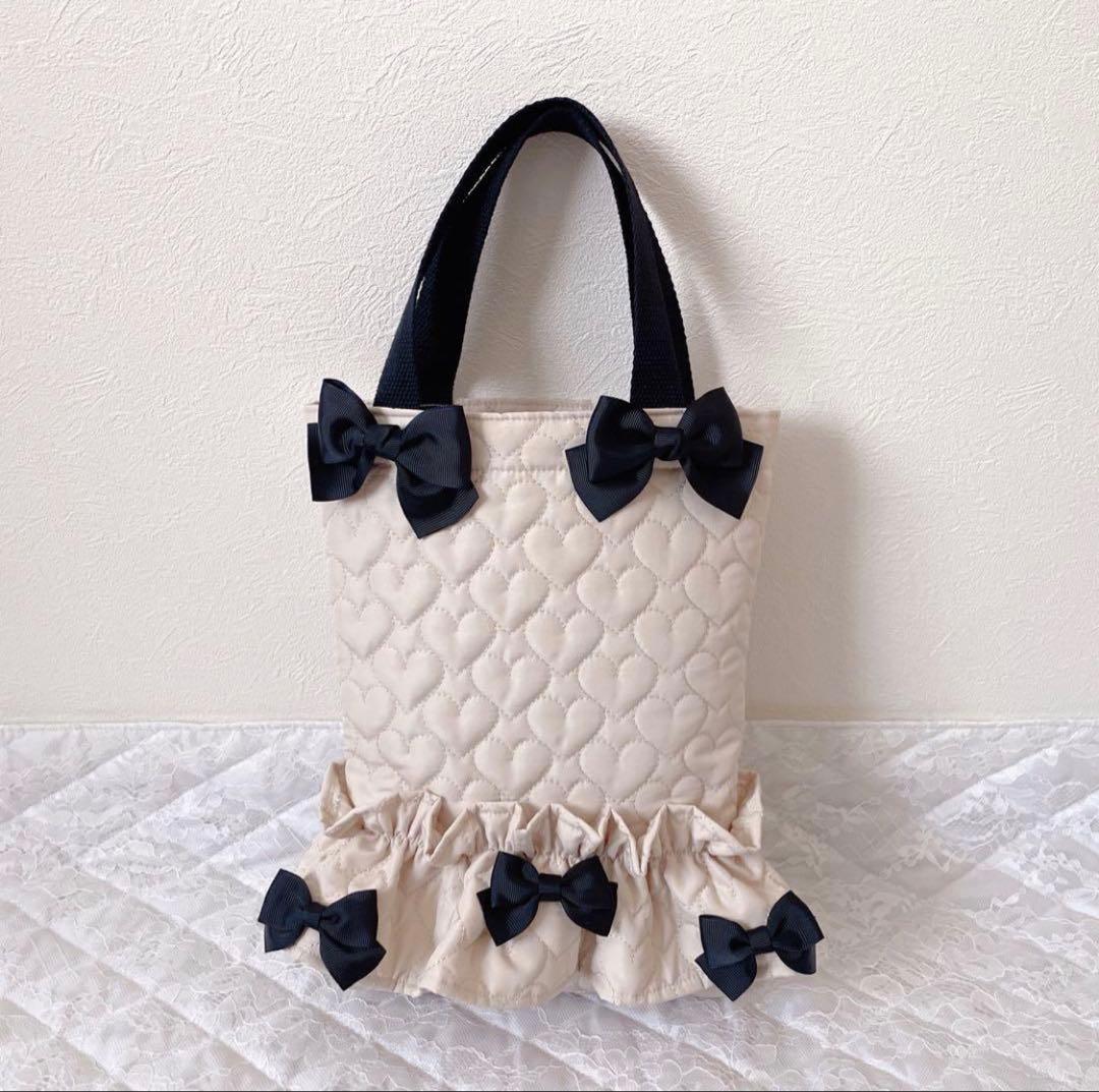 レッスンバッグ.体操服入れ.上靴袋3点セット♡ハート柄キルティングホワイト