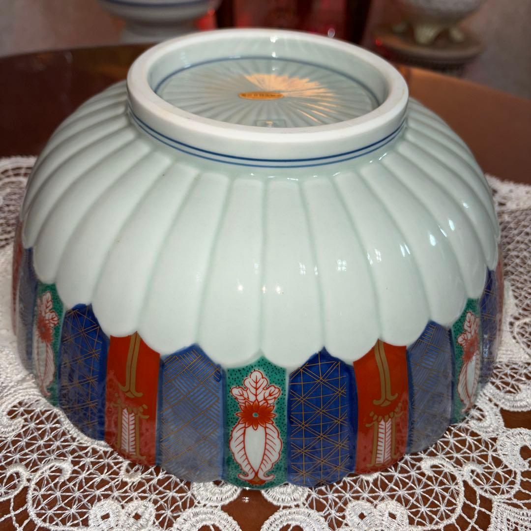 林九郎　染錦地紋　菊割　古伊万里　特大　大鉢　盛鉢　未使用