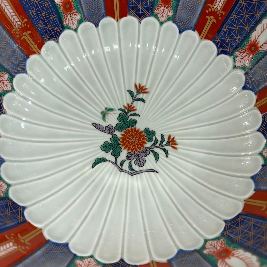 林九郎　染錦地紋　菊割　古伊万里　特大　大鉢　盛鉢　未使用