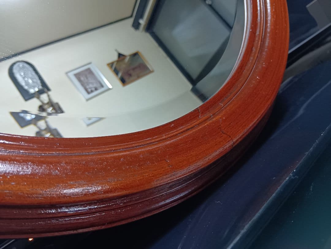 クラシックスタイル 木製壁掛け鏡 楕円形