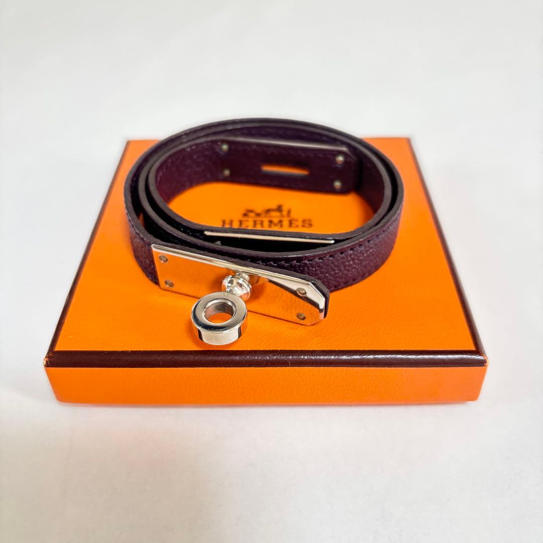 超美品　HERMES レザーメタルバングル パープル
