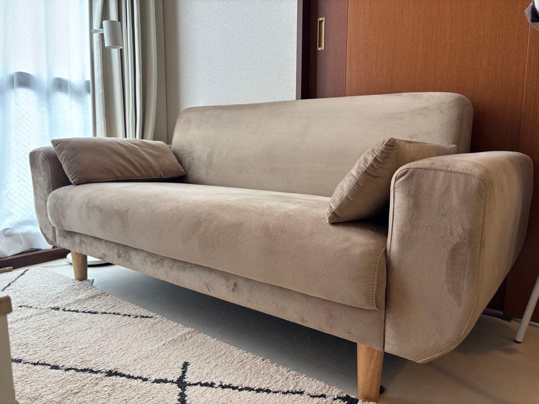 【力】ベージュ ブラウン 2.5人掛けソファ ロータイプ LOWYA