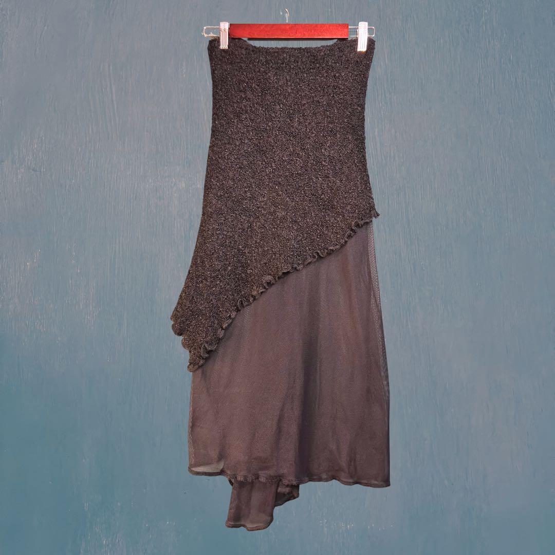 [90sフランス製] ZONE BLEUE アシンメトリー黒スカート