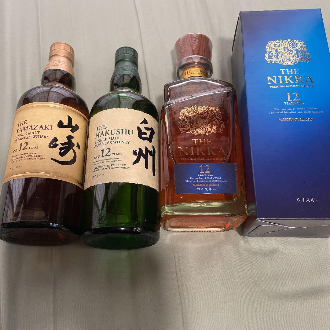 サントリー 山崎12年 700ml、白州12年、ニッカウィスキー12年
