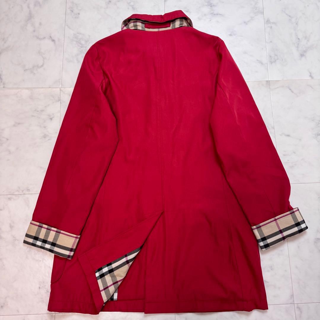 バーバリーロンドン　ステンカラー コート　ノバチェック　M 赤　レッド