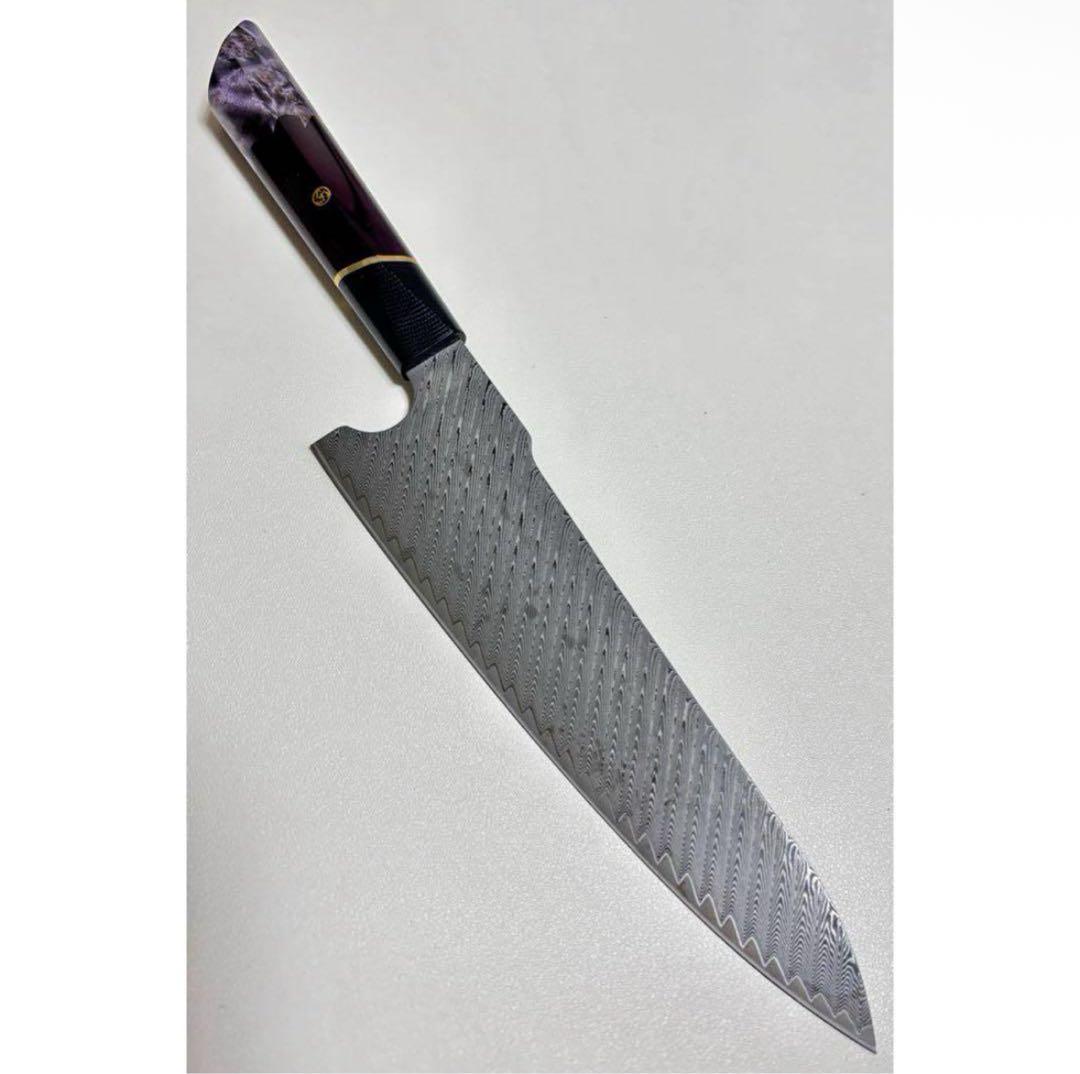 ダマスカスシェフナイフ AUS10 ダマスカス牛刀　210mm 紫