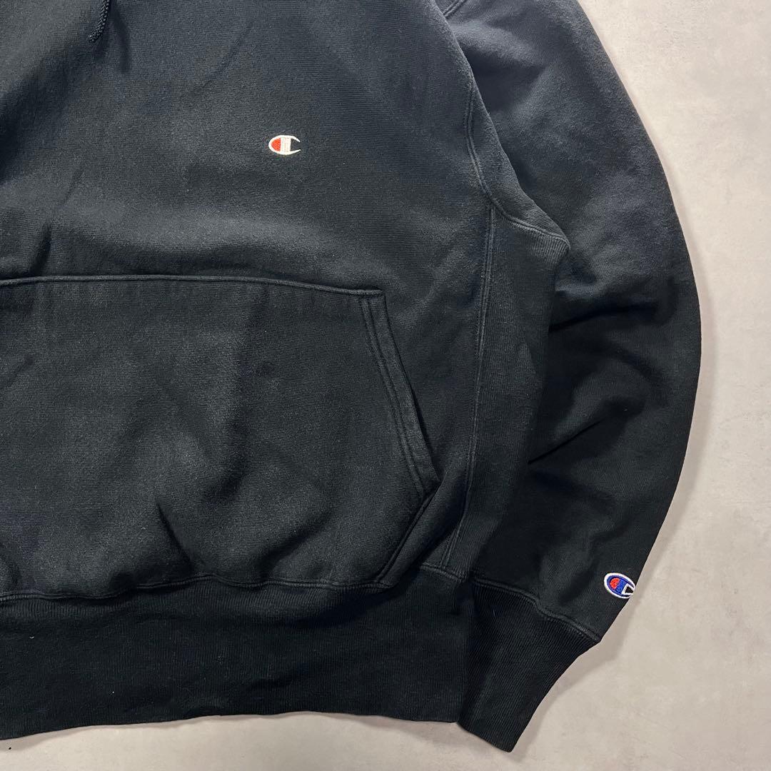 ◎90s Champion reverse weave パーカー 黒 刺繍タグ