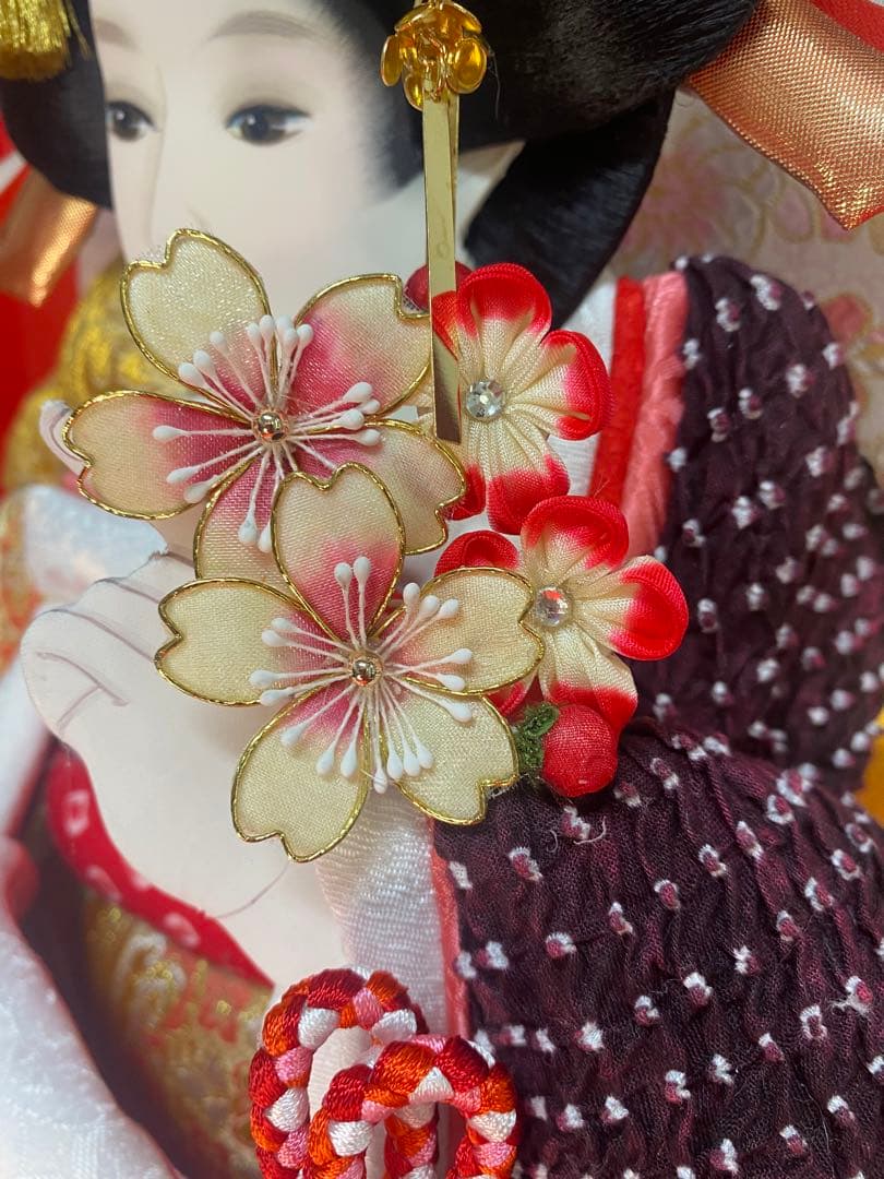 羽子板　立体振袖　ガラスケース１５号・サイズ間口約３１×奥行約２５×高さ約６２㎝