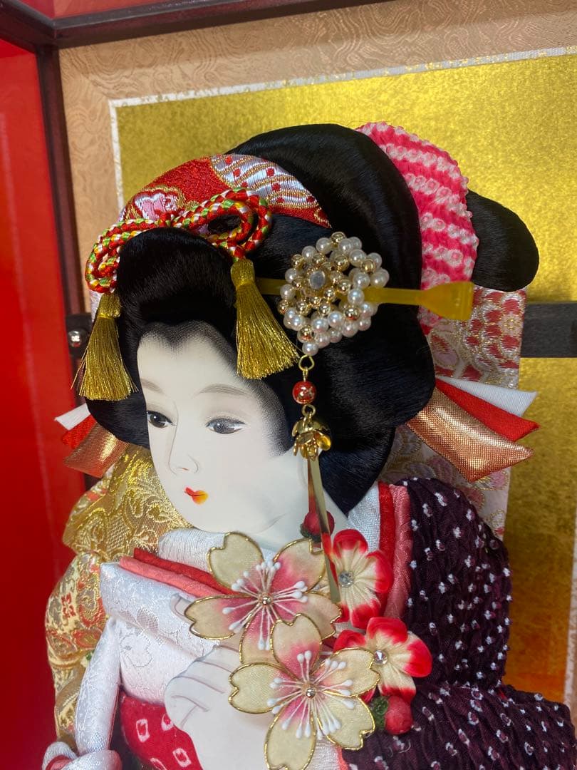 羽子板　立体振袖　ガラスケース１５号・サイズ間口約３１×奥行約２５×高さ約６２㎝