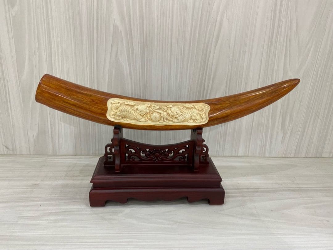 天然マンモス牙美しい手作り彫刻 万事うまく行く 置物飾り