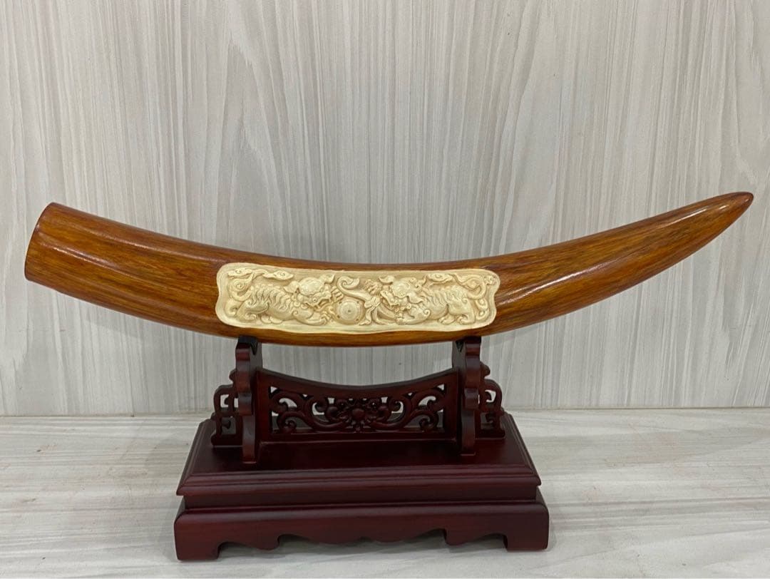 天然マンモス牙美しい手作り彫刻 万事うまく行く 置物飾り