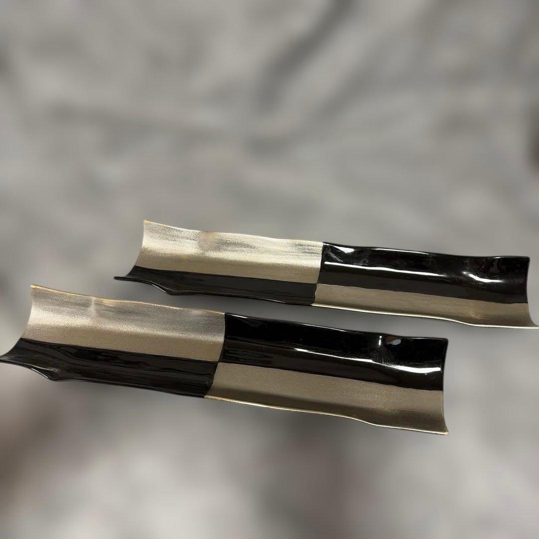 【有田焼】銀と黒の長皿　2枚