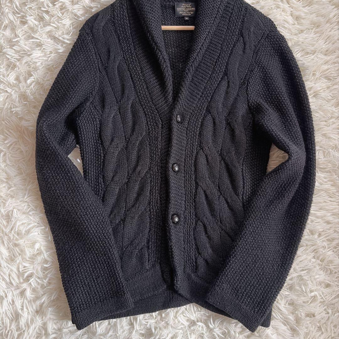 ショールカラー✨ユナイテッドアローズ ケーブルニット ウールリネン くるみボタン