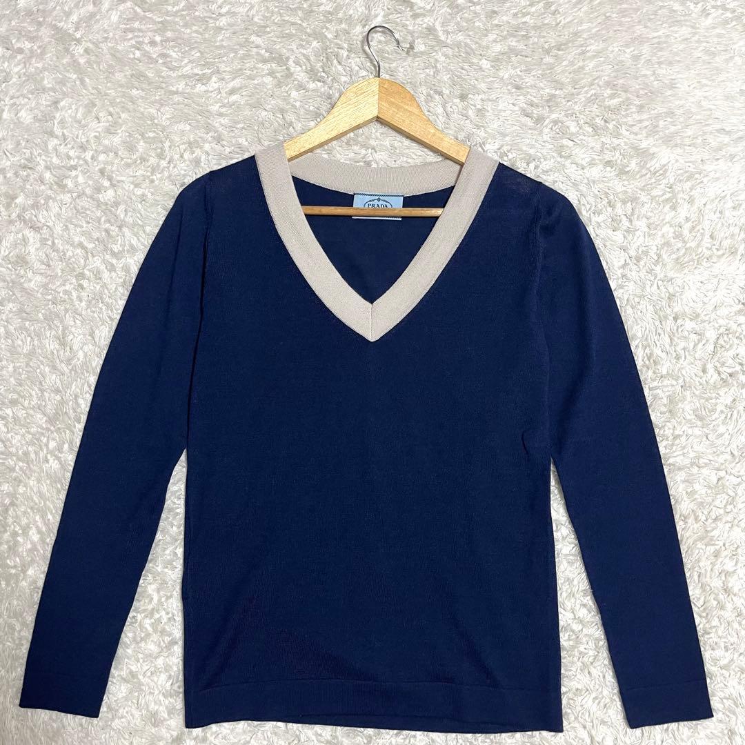 PRADA プラダ ニット シルク ウール ネイビー 40サイズ トップス
