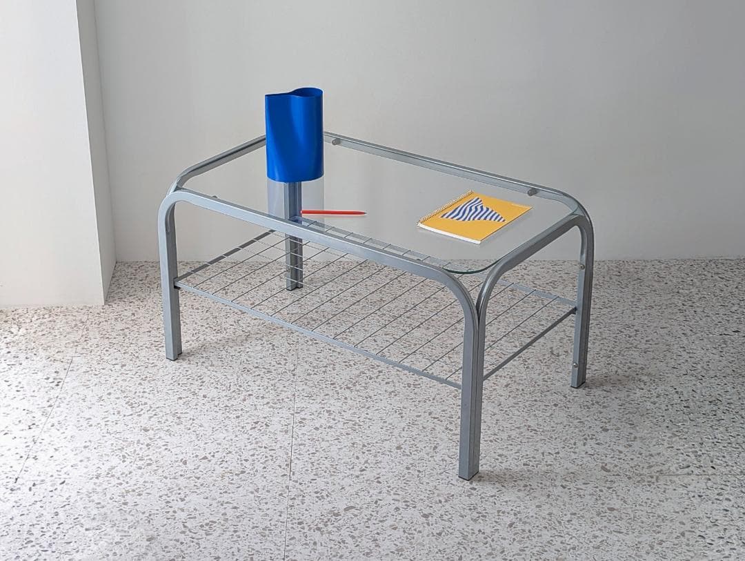 90s ビンテージ メタルフレーム ガラス テーブル スペースエイジ ポップ