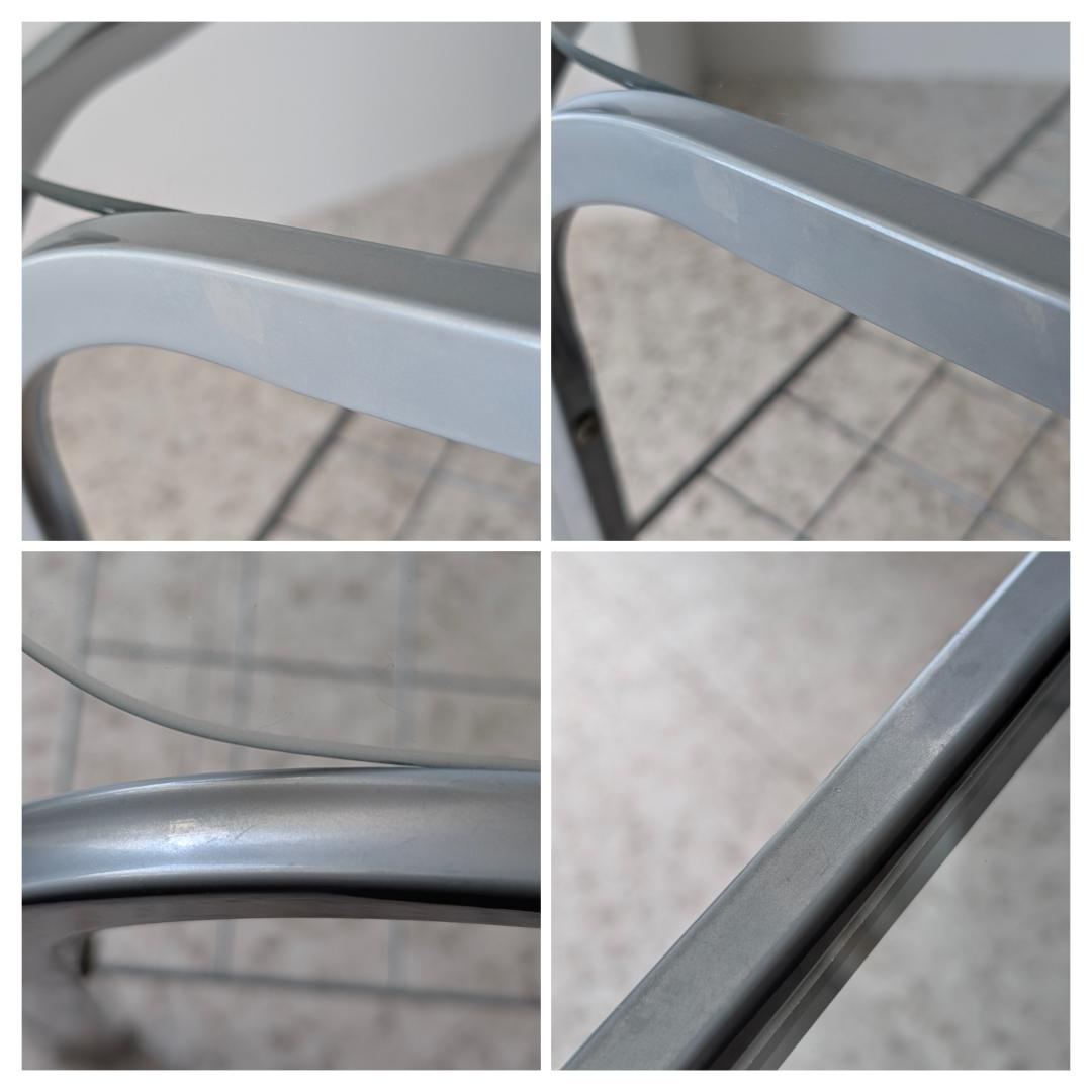 90s ビンテージ メタルフレーム ガラス テーブル スペースエイジ ポップ