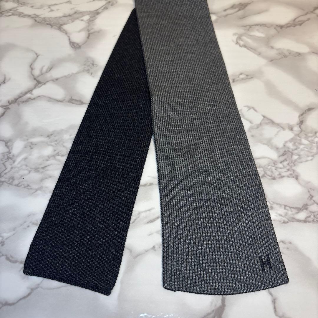 【極美品✨】HERMES ニットネクタイ　2way ブラック　グレー　黒　秋冬