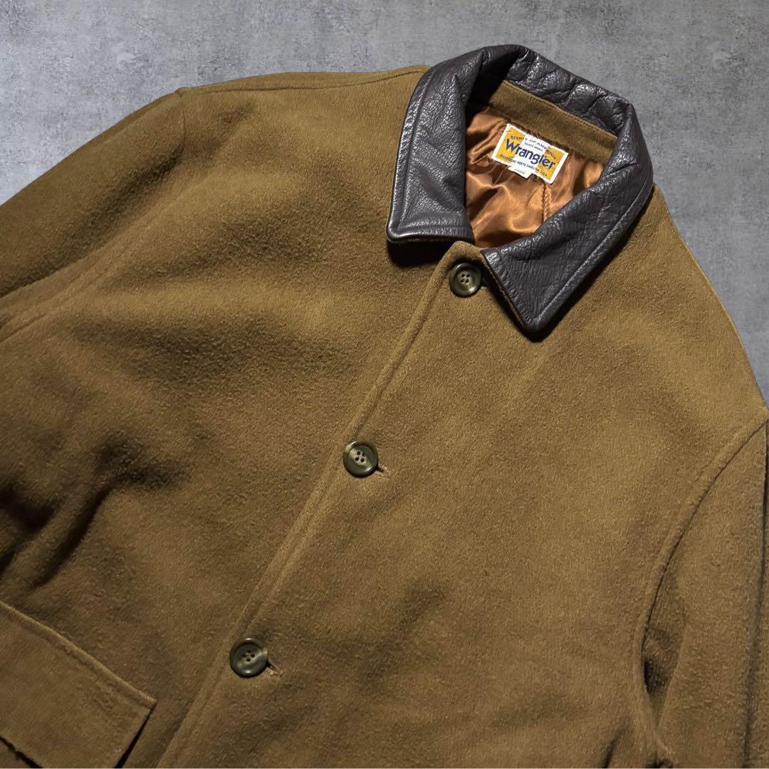 Wrangler ラングラー日本製 牛革襟 ウールコート 茶 キャメルL