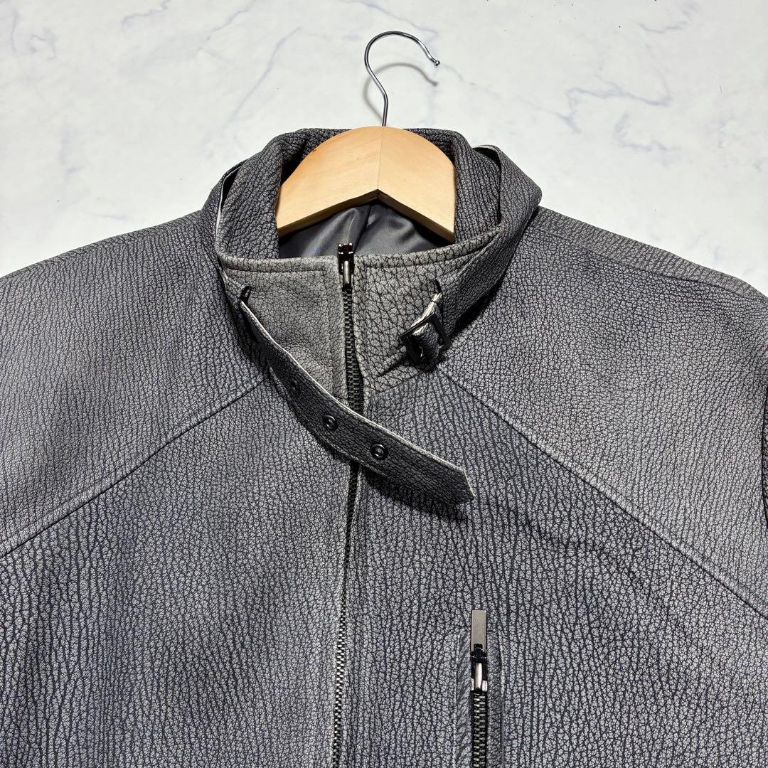 美品/アルパカレザー スタンドカラー ジャケット コート L相当 グレー