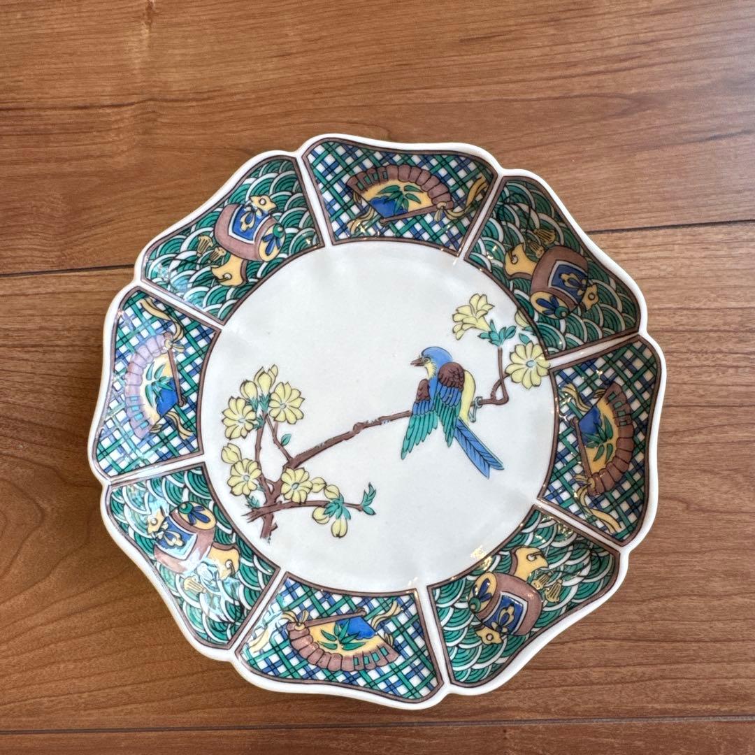 九谷仙春　5.5号皿揃（八角皿5枚セット）花鳥絵変り