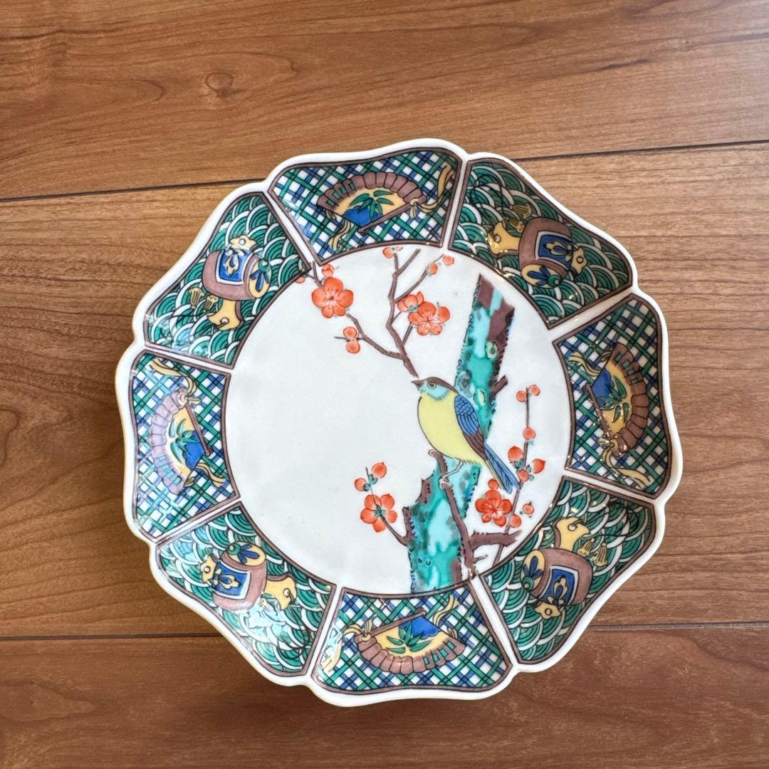 九谷仙春　5.5号皿揃（八角皿5枚セット）花鳥絵変り