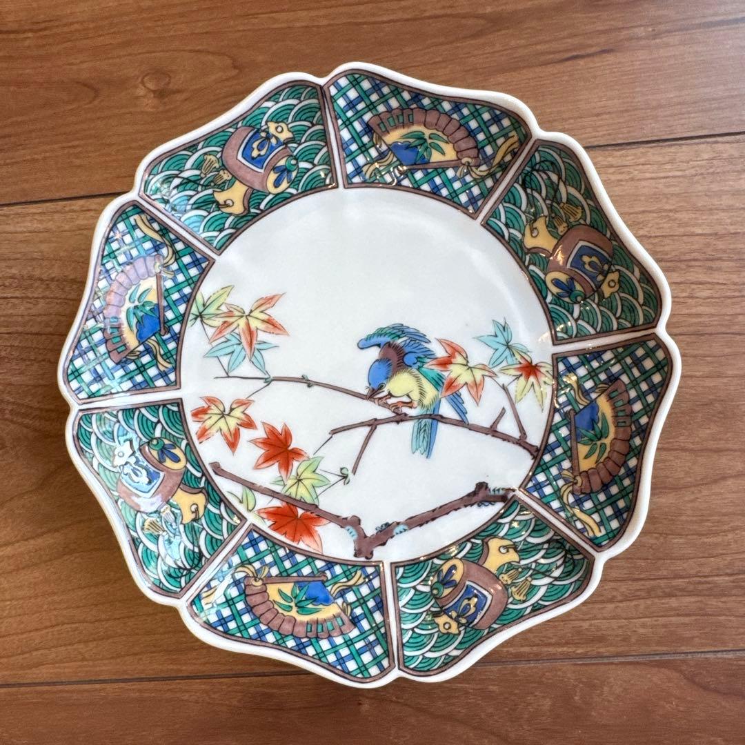 九谷仙春　5.5号皿揃（八角皿5枚セット）花鳥絵変り