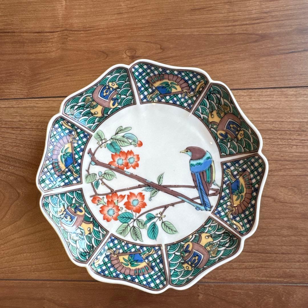 九谷仙春　5.5号皿揃（八角皿5枚セット）花鳥絵変り