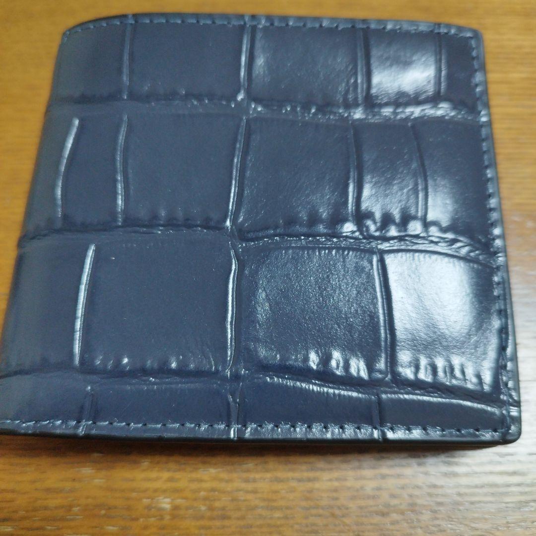【新品未使用】COACH ネイビー 二つ折り財布 クロコダイル型押し