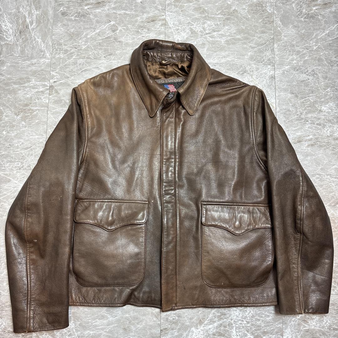 名作 USA製 A2 Flight Jacket XL 台襟 シールブラウン