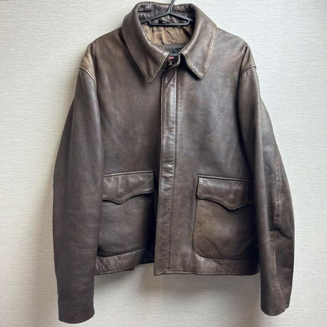 名作 USA製 A2 Flight Jacket XL 台襟 シールブラウン