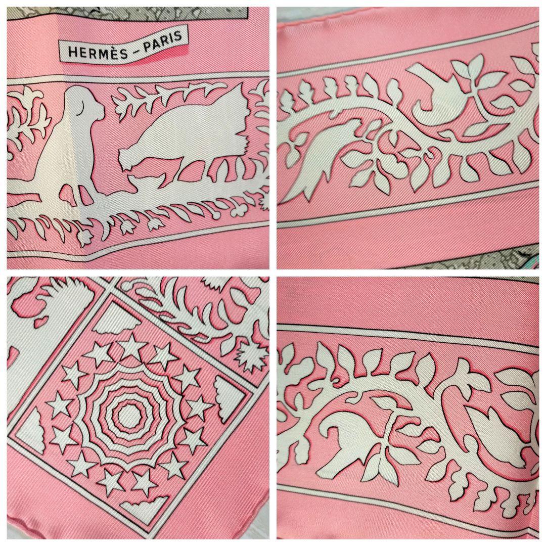 ☘️新品未使用 保存箱付☘️ HERMES カレ90　古き良きアメリカ　ピンク
