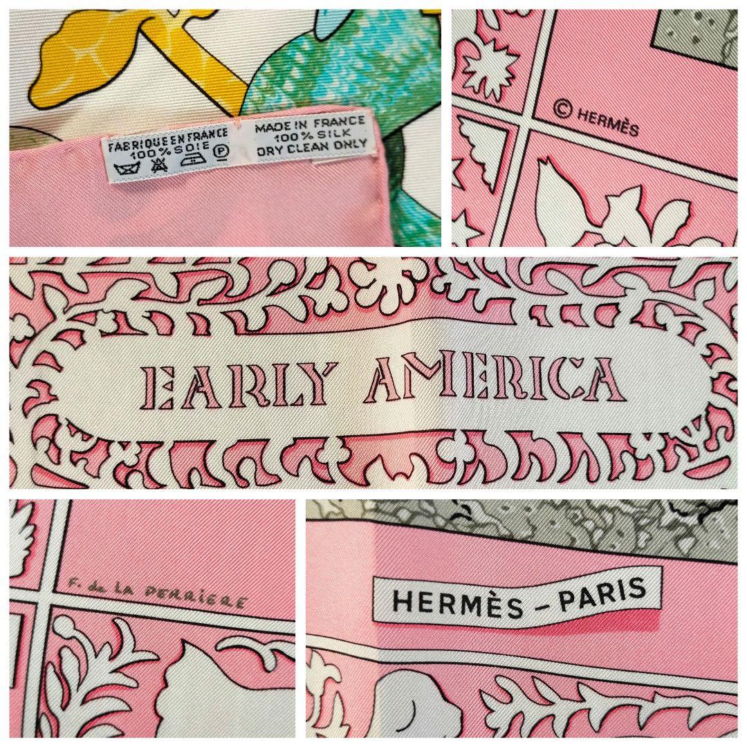 ☘️新品未使用 保存箱付☘️ HERMES カレ90　古き良きアメリカ　ピンク