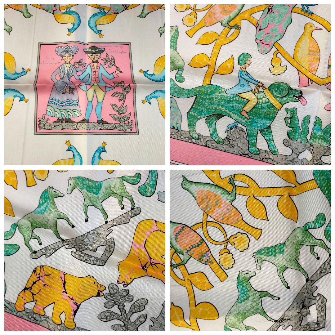 ☘️新品未使用 保存箱付☘️ HERMES カレ90　古き良きアメリカ　ピンク