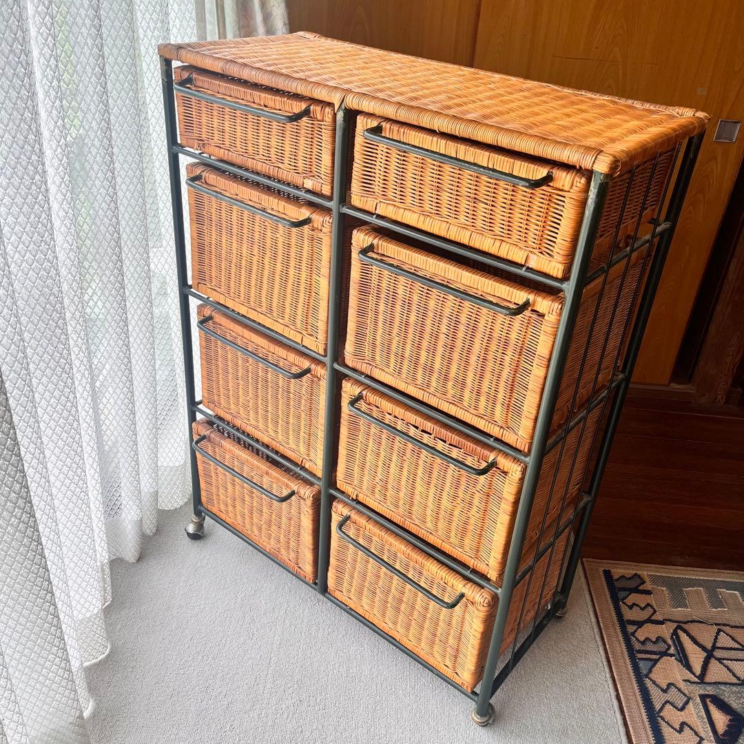 ヴィンテージ　ラタン　チェスト　アイアンフレーム　キャビネット