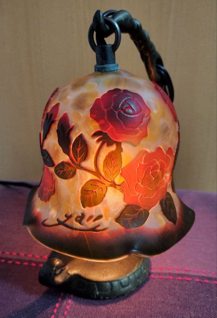 【アンティーク】ガレ風 吊り下げ型　薔薇　テーブルランプ