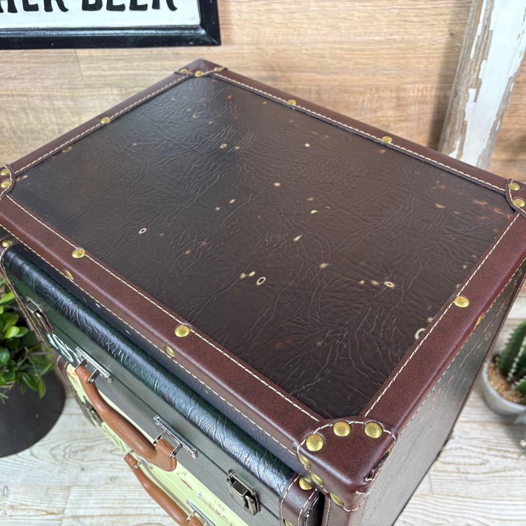 アンティーク調レザートランクチェスト二段脚付（41㎝×60㎝）洋タンス木製飾り棚