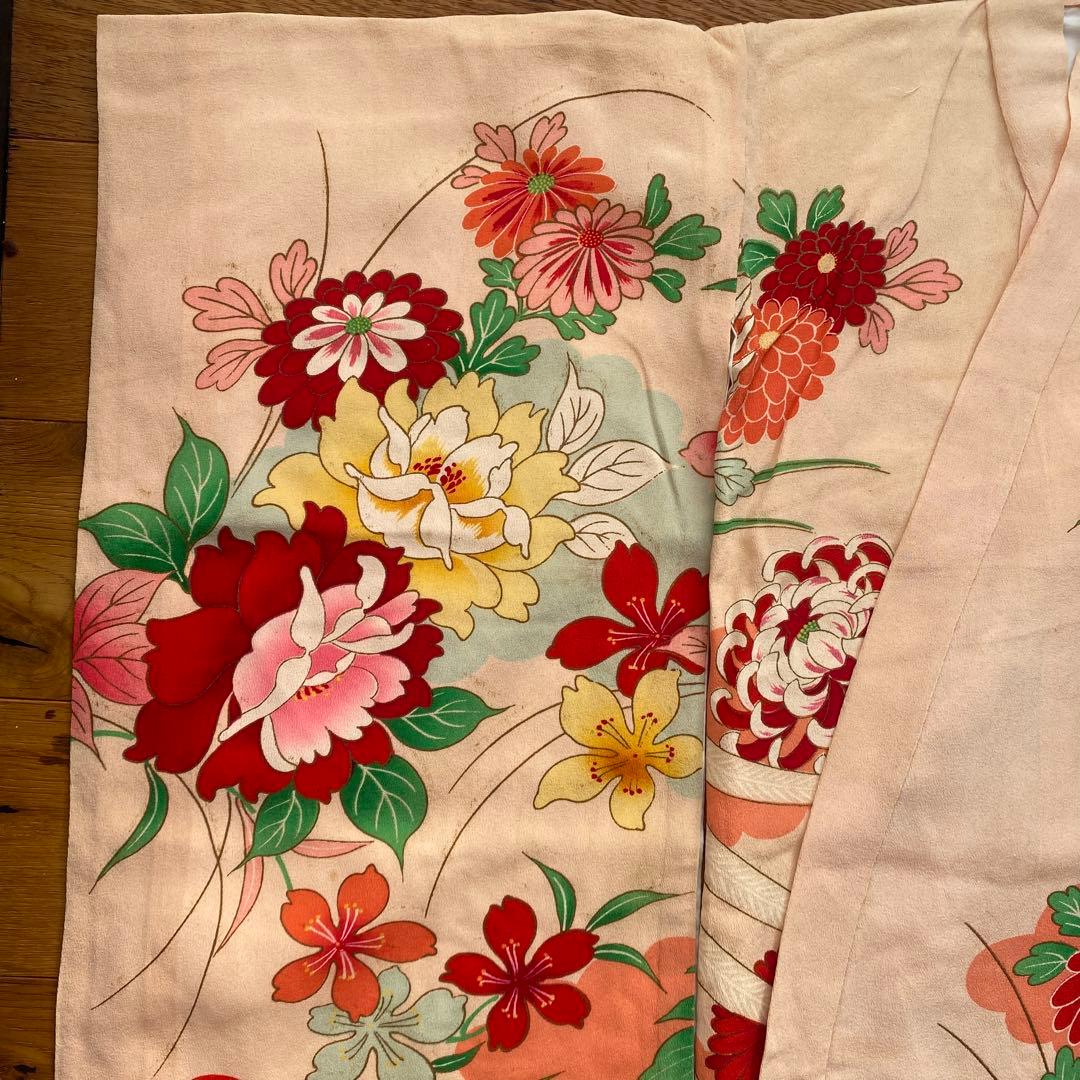 アンティーク　七五三　正月　子供用 花柄 鳳凰刺繍 着物