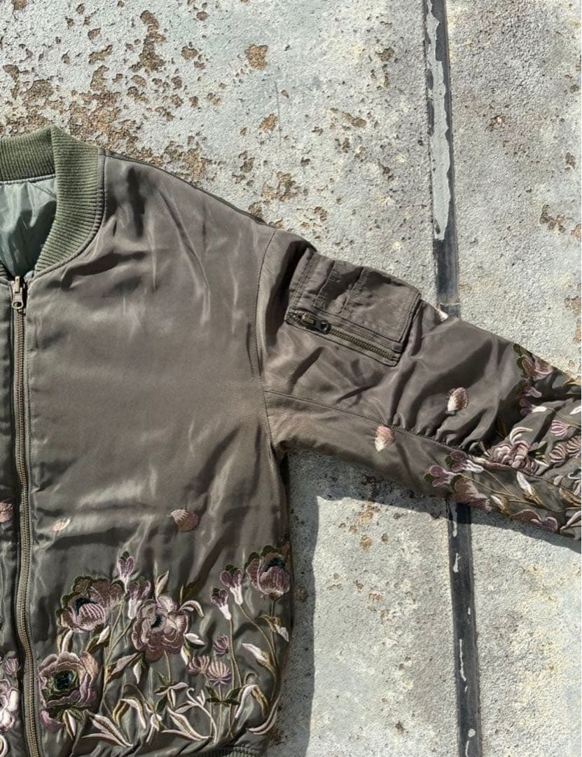 【希少】90s MA-1 リバーシブル 花柄 フラワーデザイン キルティング