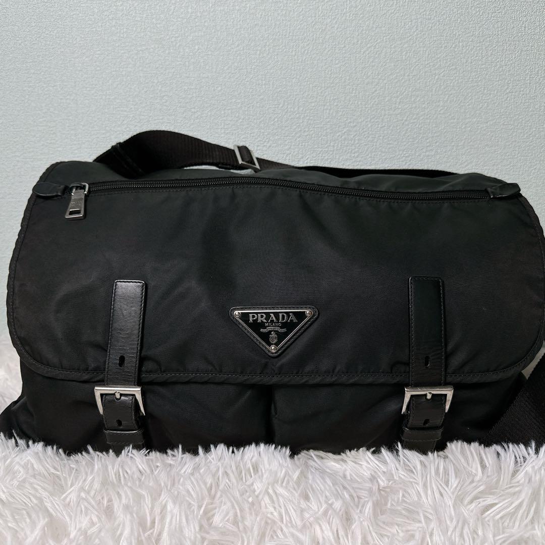 美品/現行✨プラダ メッセージジャーバッグ ショルダー BT0696 ブラック