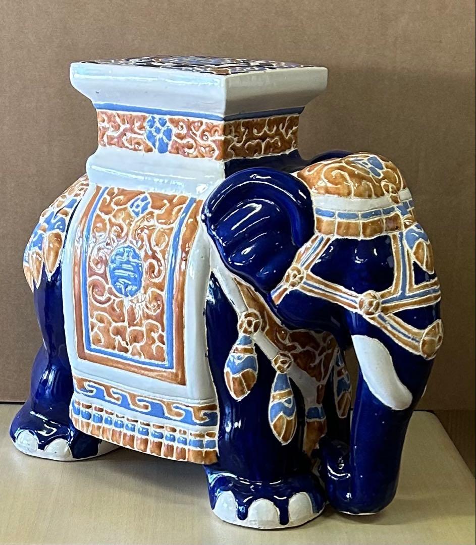 象　ゾウ　ぞうの置き物　花台　プランター置き　ぞう　陶器　アジアン　インド　青