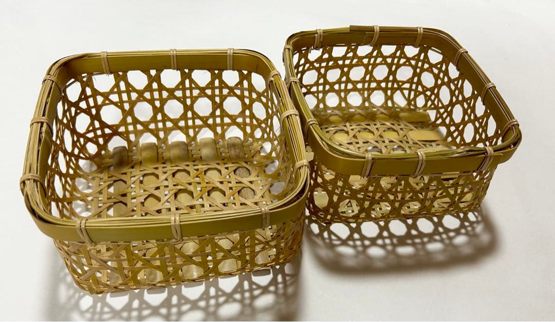 ＊2個セット＊手編み竹かごバスケット（新品未使用）直径約17センチ高さ約9センチ
